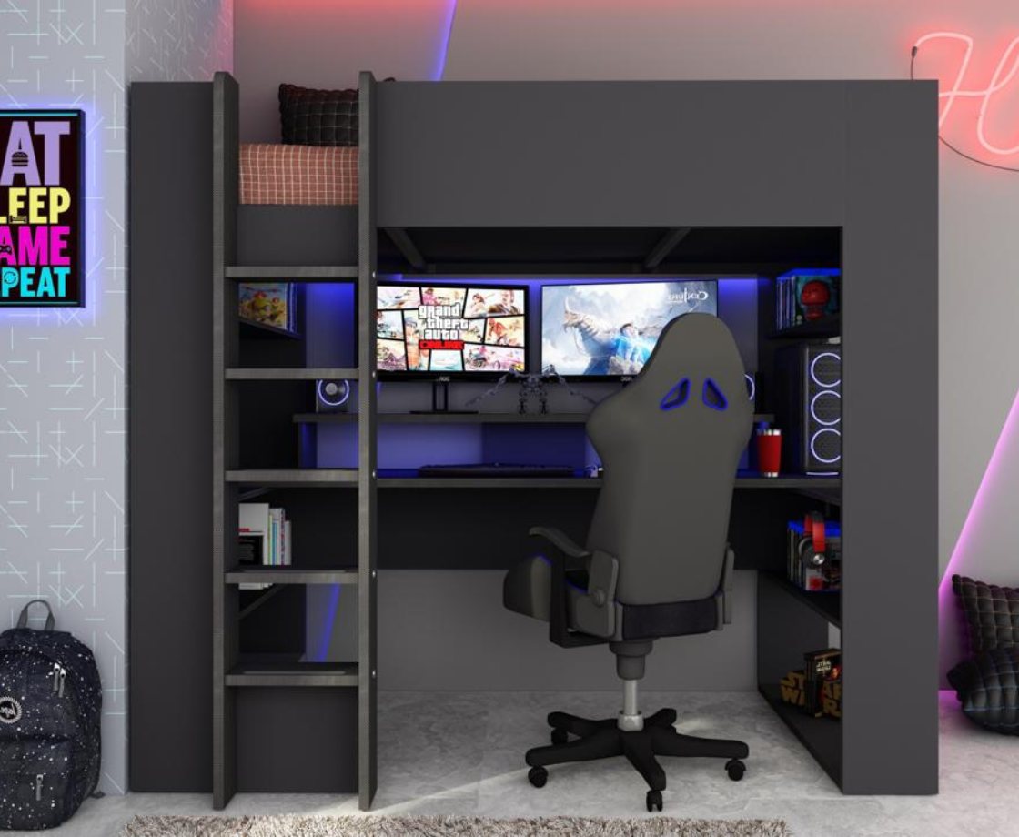 High sleeper gaming bed with deals desk